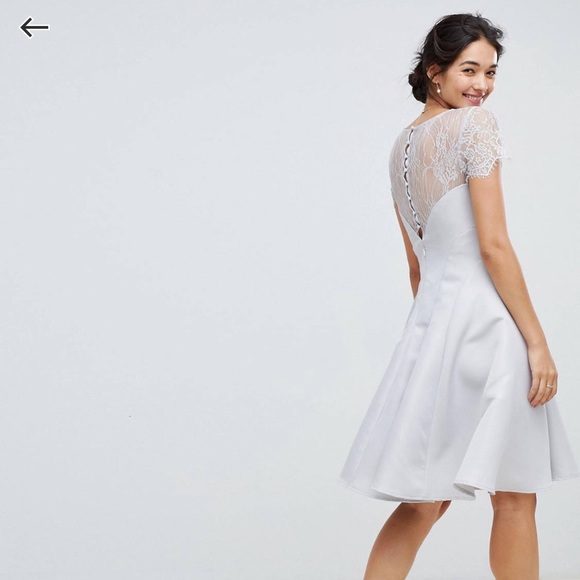 Silver dress with lace detail and buttoned back. - Picture 3 of 4